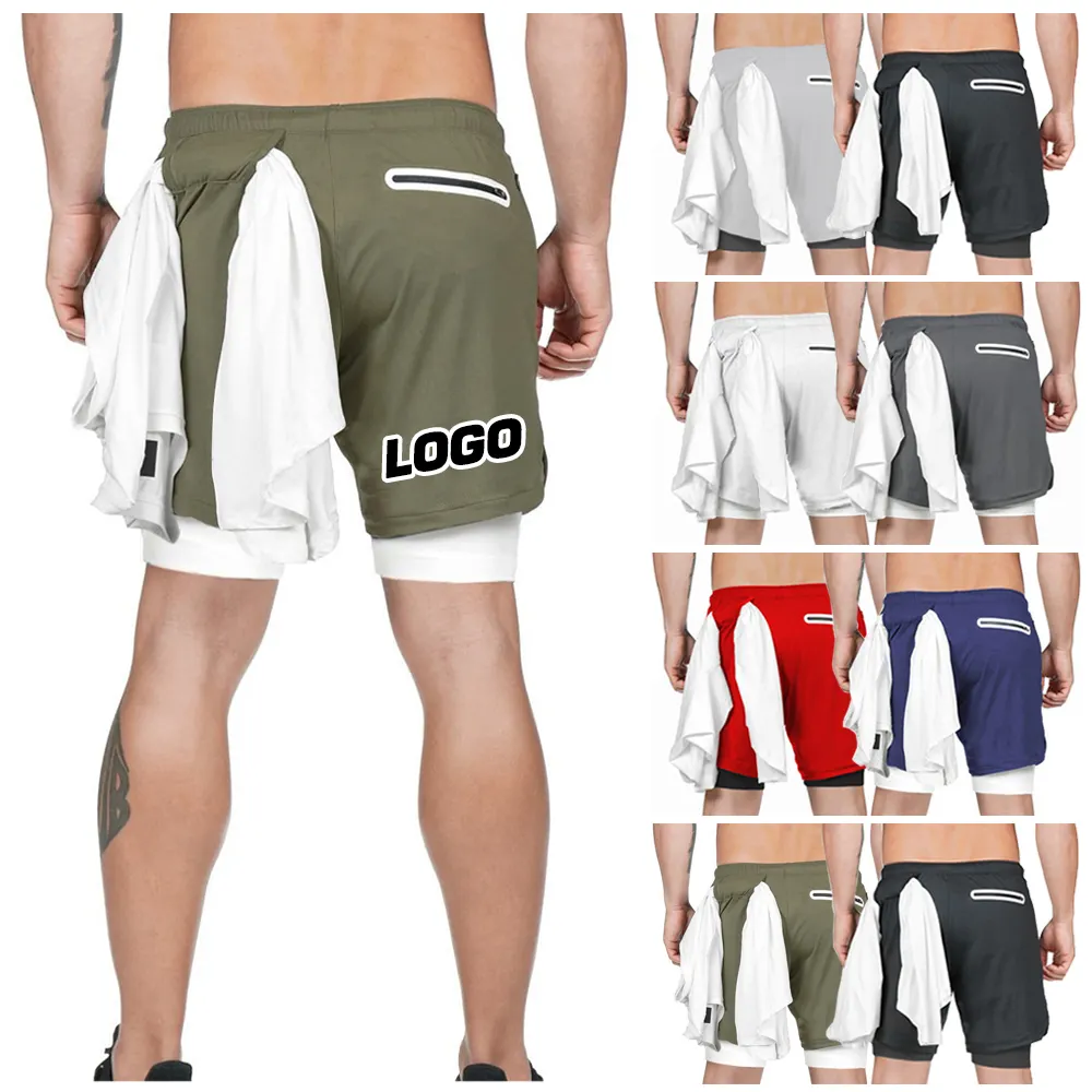 2022 Summer Double Layer Running Drawstring Pants With Towel Buckle Ring Mens Jogger Short Pants With Zipper Pockets