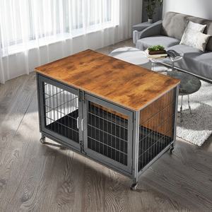 Jaula para Perros de Diseño Transpirable, Amplia Mansión para Mascotas de Madera/Metal con Ruedas con Bloqueo y Bandeja de Plástico Fácil de Limpiar - Product Image 6