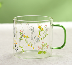 Impresión de logotipo personalizado de borosilicato alto regalo niña pequeña vajilla beber té taza de cristal mango resistente al calor taza de café de cristal - Product Image 1