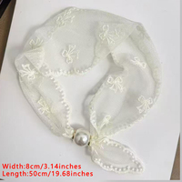 Écharpe fine en dentelle brodée avec nœud, collier en perles d'imitation, cravate décorative en maille pour femme
