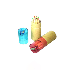 Mini lápices de colores de medio tamaño, empaquetados en barril de bañera de papel con afilador - Product Image 2