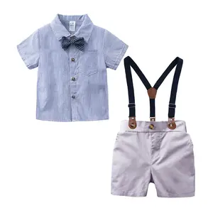 Популярный Галстук-бабочка джентльменский Белый комплект одежды с коротким рукавом для маленьких мальчиков