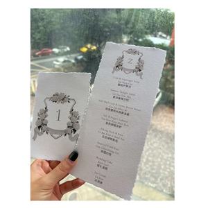 Carte d'<span class=keywords><strong>invitation</strong></span> imprimée de luxe en papier de coton fait à la main avec des cartes de menu de mariage en typographie - Product Image 6