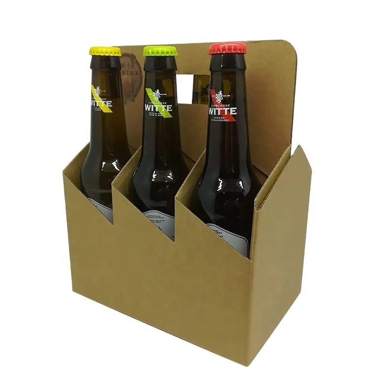 6x500ml पैक गत्ता क्राफ्ट पेपर पैकेजिंग के लिए नालीदार संभाल बॉक्स ले-आउट पैक बियर और साइडर की बोतलें