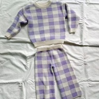 Petite quantité personnalisée 100% coton hiver chaud classique unisexe neutre vichy bébé jacquard tricot costume pull pantalon
