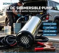 Pompe submersible ZCMAX 12V DC, mini pompe portable pour transfert d'huile et d'eau avec câble de 2,5 m pour le transfert de carburant de véhicule