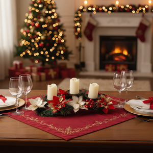 Centro de Mesa Romántico con 3 Velas sin Llama, Decoración Navideña con Flor de Pascua, Portavelas para Mesa, Decoraciones para Fiestas - Product Image 3