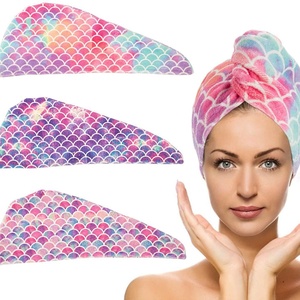 Toalla de microfibra absorbente con logo de sirena impreso personalizado, turbante para secar el cabello, accesorios para el cabello con diseño de escamas de pez - Product Image 1