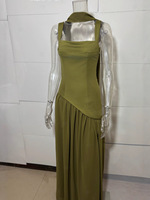 Robe longue décontractée d'été pour femme T1851, style soirée, épaules dénudées, dos nu à lacets, fente latérale, idéale pour les anniversaires