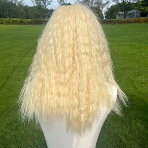 Femme Blonde Moelleux Dentelle <span class=keywords><strong>Cheveux</strong></span> Simulation Naturel Européen Américain Vent Explosion Perruque 20 pouces Haute Température Soie SM9177 - Product Image 2