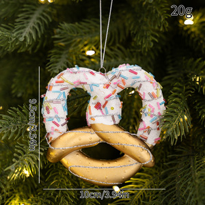 Ornements suspendus LINGKAI écologiques en PVC, motif canne à sucre 3D scintillante, menthe poivrée, beignets et cupcakes, avec cordes dorées, pour décorations de Noël et de fête - Product Image 5