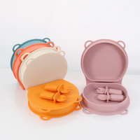 Nouveauté Bols pliables en silicone pour bébé Bol à manger pour bébé avec fourchettes et cuillères Ensemble de vaisselle de voyage en plein air