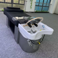 Lit de massage multifonctionnel pour salon de beauté avec hydrothérapie, LED et cadre en cuir et bois pour soins capillaires et spa