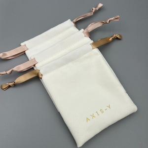Luxury Drawstring Beige Velvet Jewelry Pouch <b>Bag</b> with Ribbon Custom Logo Fashion Soft Suede Dust Pouch <b>Party</b> Gift Packaging <b>Bag</b> - Product Image 3