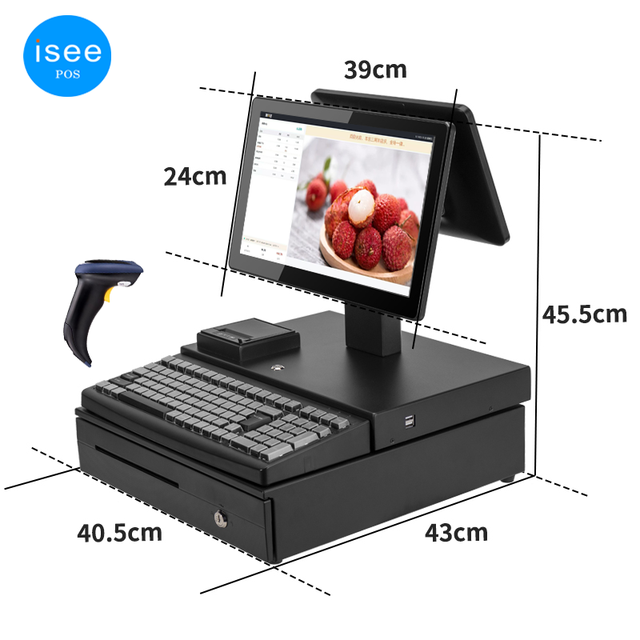 All-in-One EPOS System Hardware Terminal 15.6+11.6 Dual Screen POS Cash Register for Point Sales Store