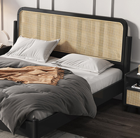 Lit en rotin en bois massif, moderne et minimaliste, chambre principale, lit double de 1.8m, noir, nordique, japonais, rétro, lit d'animatrice