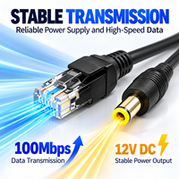 Câble répartiteur PoE passif étanche RJ45 mâle et DC mâle à passage direct pour caméra IP CCTV extérieure Power Over Ethernet