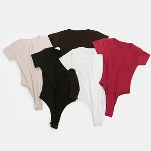 Tùy Chỉnh Ngắn Tay Áo T-Shirts Một Mảnh Phù Hợp Với O Cổ Womens Bodysuit Sexy Mỏng Phù Hợp Với Bodysuit Jumpsuit Cho Phụ Nữ