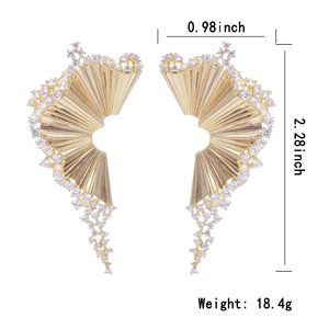 Eleganti <span class=keywords><strong>orecchini</strong></span> pendenti in cristallo placcato oro da <span class=keywords><strong>donna</strong></span> alla moda Non forati con <span class=keywords><strong>Clip</strong></span> geometrica a ventaglio a forma di ventaglio gioielli in lega - Product Image 5