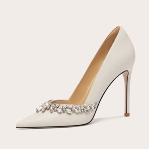 Elegant Nude Custom Microfiber Mary Jane Pumps with Super.<b>Pointed</b> Head Thin Heels Rhinestone Decoration Slip-On Closure - Product Image 1