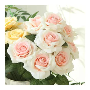 Wholesale 10 Head White Pink Rose Artificial Flower Bouquets for Party Event Decor