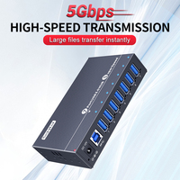 Sipolar A-173 Hub USB 3.0 de 7 Puertos, Estación de Carga USB Portátil, Hub de Datos de 5 Gbps para Teléfono, Tableta, Cargador Rápido para Múltiples Dispositivos