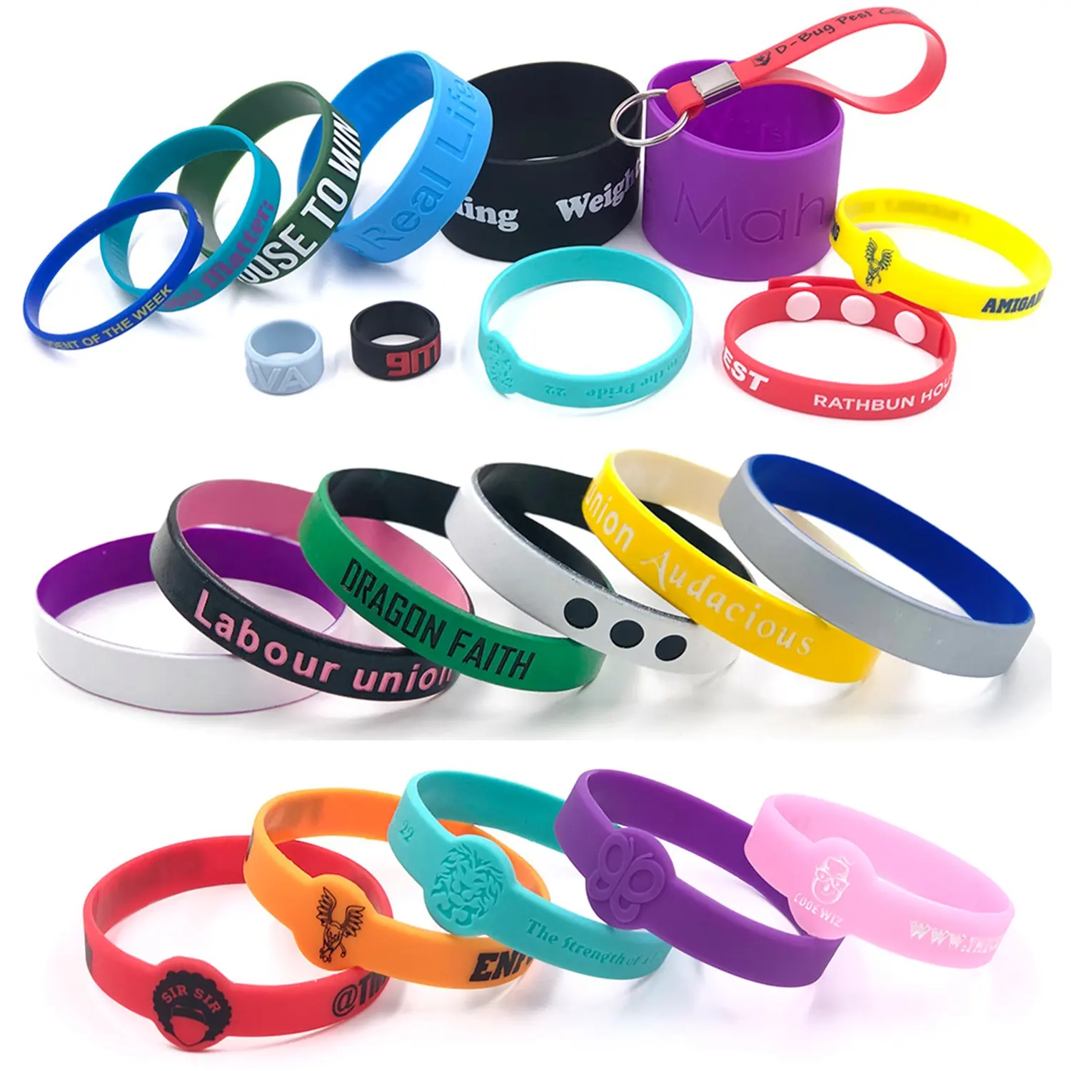 Werbe-Armbänder 12mm geprägtes Gummi armband Armband Silikon-Armbänder Benutzer definierte Gummi-Armbänder