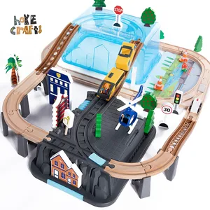 Educational large 70 pieces track toy kids funny rescue train game perfect wooden train set