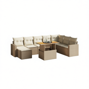 Ensemble de canapés de jardin beige en rotin, 6 places, mobilier d'extérieur résistant aux intempéries, design contemporain - Product Image 1