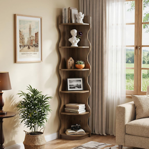 <strong>Tall</strong> <strong>Narrow</strong> 6-Tier Corner Storage <strong>Shelf</strong>, Rustic Bookcase for Living Room &amp; Small Spaces - Product Image 1