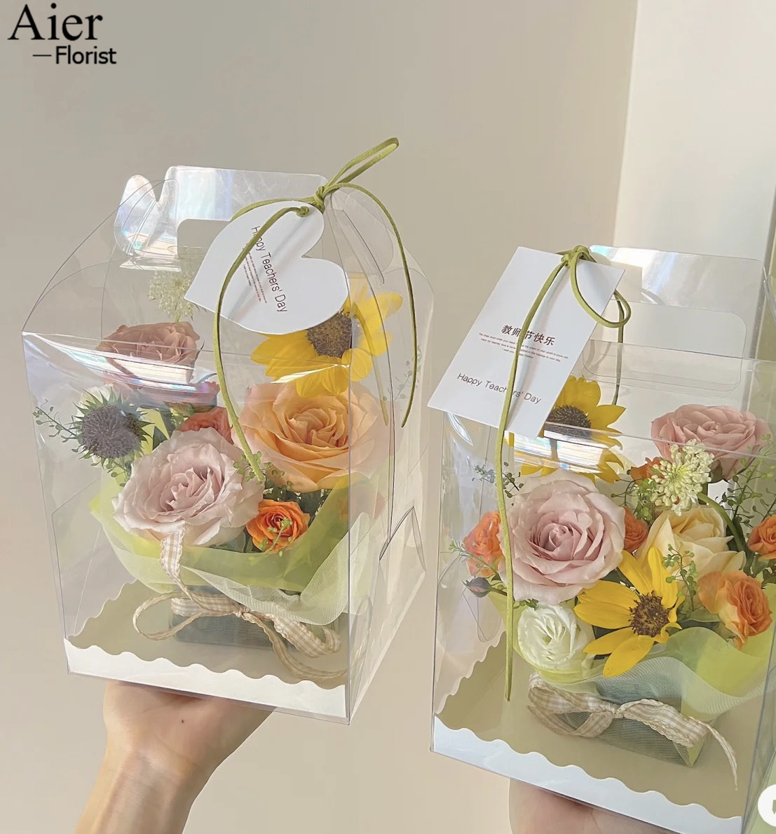 Aierflorist กล่องใสทรงสี่เหลี่ยมสำหรับใส่เค้กแต่งงานพร้อมช่องต่างและกล่องเค้กถ้วยใสสำหรับขายพร้อมที่จับ