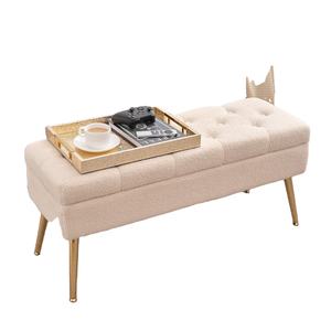 Muebles <span class=keywords><strong>de</strong></span> dormitorio <span class=keywords><strong>de</strong></span> diseño moderno nórdico, Banco tapizado <span class=keywords><strong>de</strong></span> tela <span class=keywords><strong>de</strong></span> felpa <span class=keywords><strong>de</strong></span> peluche con patas doradas para pies <span class=keywords><strong>de</strong></span> <span class=keywords><strong>cama</strong></span> - Product Image 1