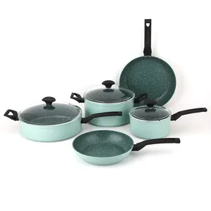New Bakelite Handle Forged Aluminum Non Stick Pot Cookware Cooking Set With Tempered Glass Lid