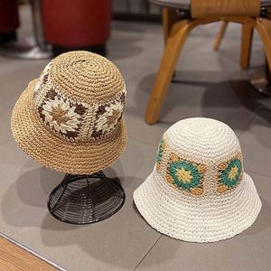 Wholesale Handmade Floral Fisherman's <b>Hat</b> <b>Straw</b> <b>Hat</b> Women Summer Outing Shade Crochet <b>Straw</b> Bucket <b>Hats</b> - Product Image 1