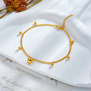 Minimalist Multi Sizes Gold <b>Bead</b> Drop <b>Anklet</b> Gold Plated Stainless Steel Smooth Round Ball Pendant Simple Thin Chain <b>Anklet</b> - Product Image 3