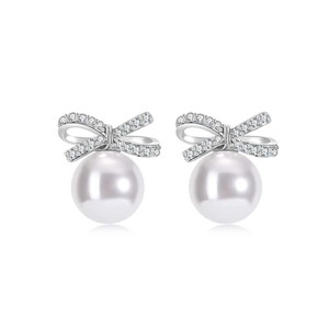 Dinle Pearl Stud Earrings S925 Silver Bowknot AAA Pearls For Women Everyday Wear - Product Image 3