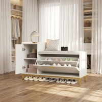 Banc à chaussures en bois au design minimaliste moderne avec 1 tiroir rabattable et 1 armoire de rangement, étagère à chaussures en bois