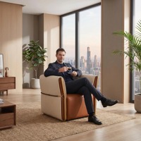 Fauteuil pivotant de luxe à 360° avec dossier à mémoire de forme, détails en peau de mouton, design italien, pieds en titane, garantie de 5 ans