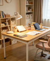 Bureau d'étude moderne blanc pour la maison, avec pieds en métal et surface en bois, gain de place, multifonctionnel, pour l'écriture et l'ordinateur, idéal pour la chambre.