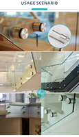 Rampe d'escalier moderne en acier inoxydable avec fixations en verre réglables, sans cadre, finition poli miroir, fixation murale