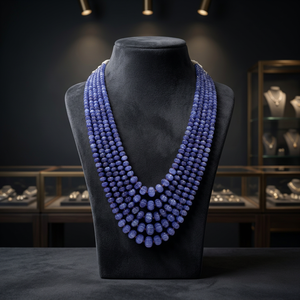 Collier à 5 brins de pierres de tanzanite naturelles taillées, forme melon, pièce de mode tendance pour fiançailles féminines - Product Image 1