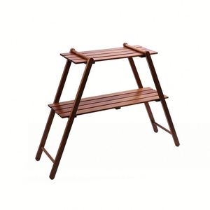 Double <b>Shelf</b> <b>Beech</b> Walnut <b>Shelf</b> for Placing Items Easy to Carry Easy to Fold Outdoor Places <b>Shelf</b> for Camping - Product Image 2