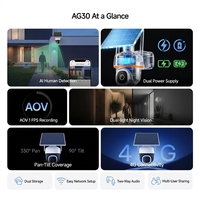 Caméra sans fil solaire 4G LTE AOV 24/7 avec enregistrement, boîtier noir extérieur, PTZ 1080P, batterie, CCTV, sans WiFi, détection IA