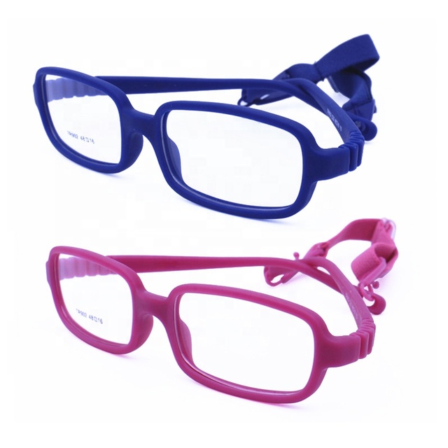 High Classic TR90 Blue Optical Glasses Kids One-Body Square Flexible Hingeless Temple Strap Drop Sales Unbreakable Optical