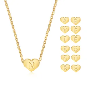 gold plated dainty letter name choker accessories for women stainless steel cute heart initial necklace