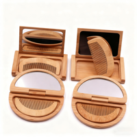 Peignes à dents larges en bois personnalisés en gros, ensemble de brosses à cheveux pour femmes avec miroir à cadre en bois