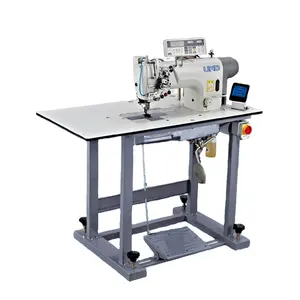 ماكينة خياطة UND-8752B صناعية بوحدة إبرة مزدوجة قابلة للبرمجة وإبرة متشابكة، ماكينة خياطة للملابس