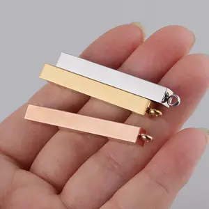 Engraved Blank Rectangle Jewelry OEM Stainless Steel Mirror Polished Engraved Pendants Colorful Bar Necklace