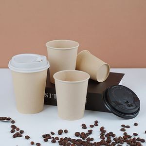 แก้วกระดาษกาแฟร้อนแบบผนังเดียวพร้อมฝาปิด ขนาดและโลโก้สั่งทำได้ 2.5oz 4oz 6oz 7oz 8oz 10oz 12oz 14oz 16oz 20oz 22oz - Product Image 1