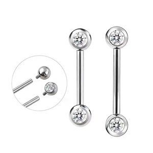 Bijou de <span class=keywords><strong>piercing</strong></span> en titane ASTM G23, barbell droite à double tête sertie de zircon 5A, pour lèvre, langue, pont d'oreille et hélix - Product Image 1